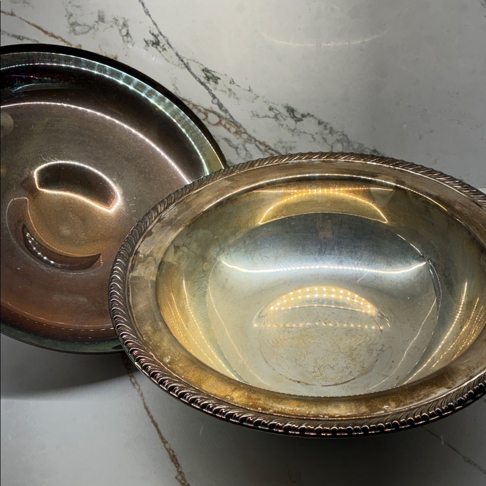 Vintage Silver-Toned Covered Serving Bowl - Picture 2 of 6